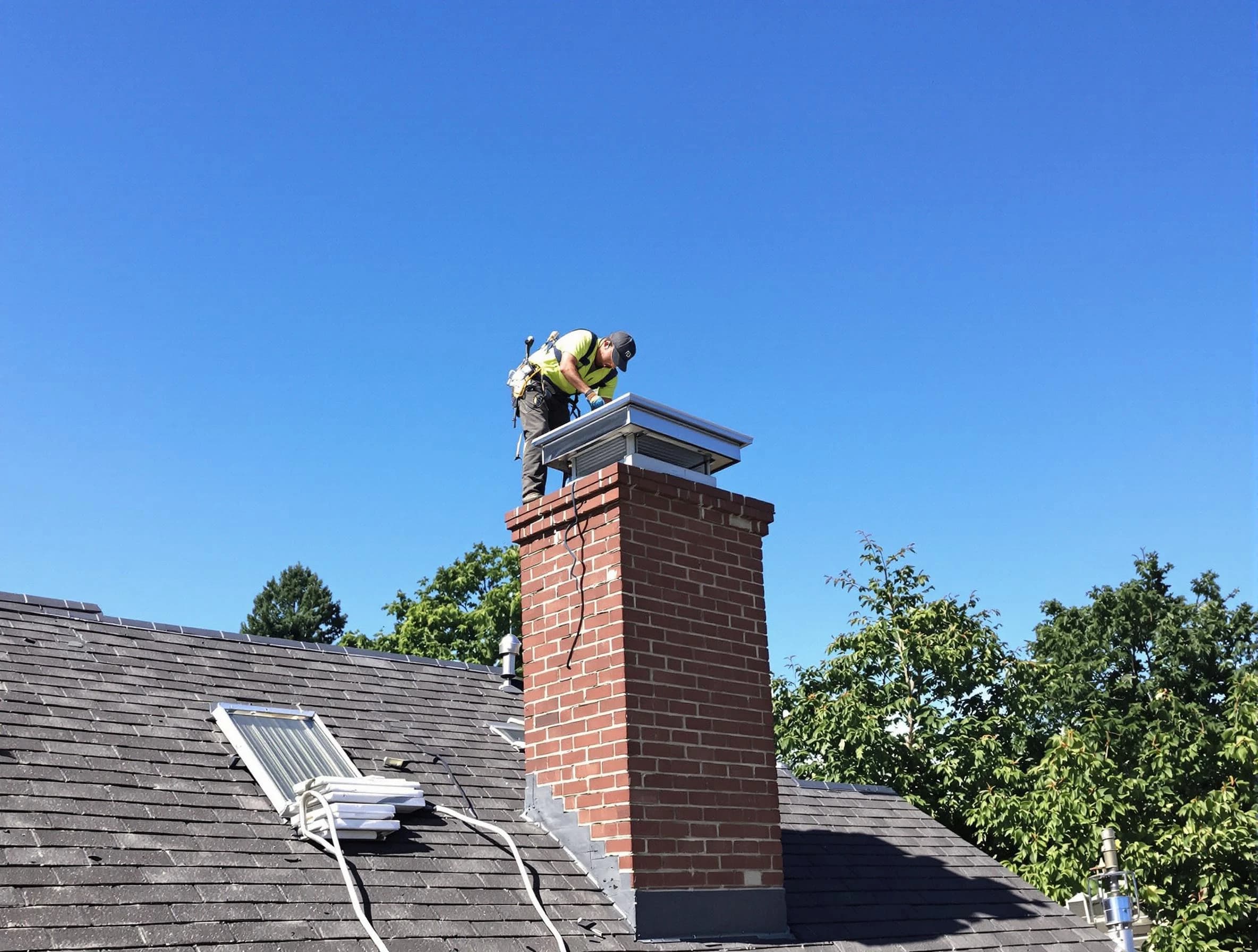 Canonsburg Chimney Sweep technician measuring a chimney cap in Canonsburg, PA