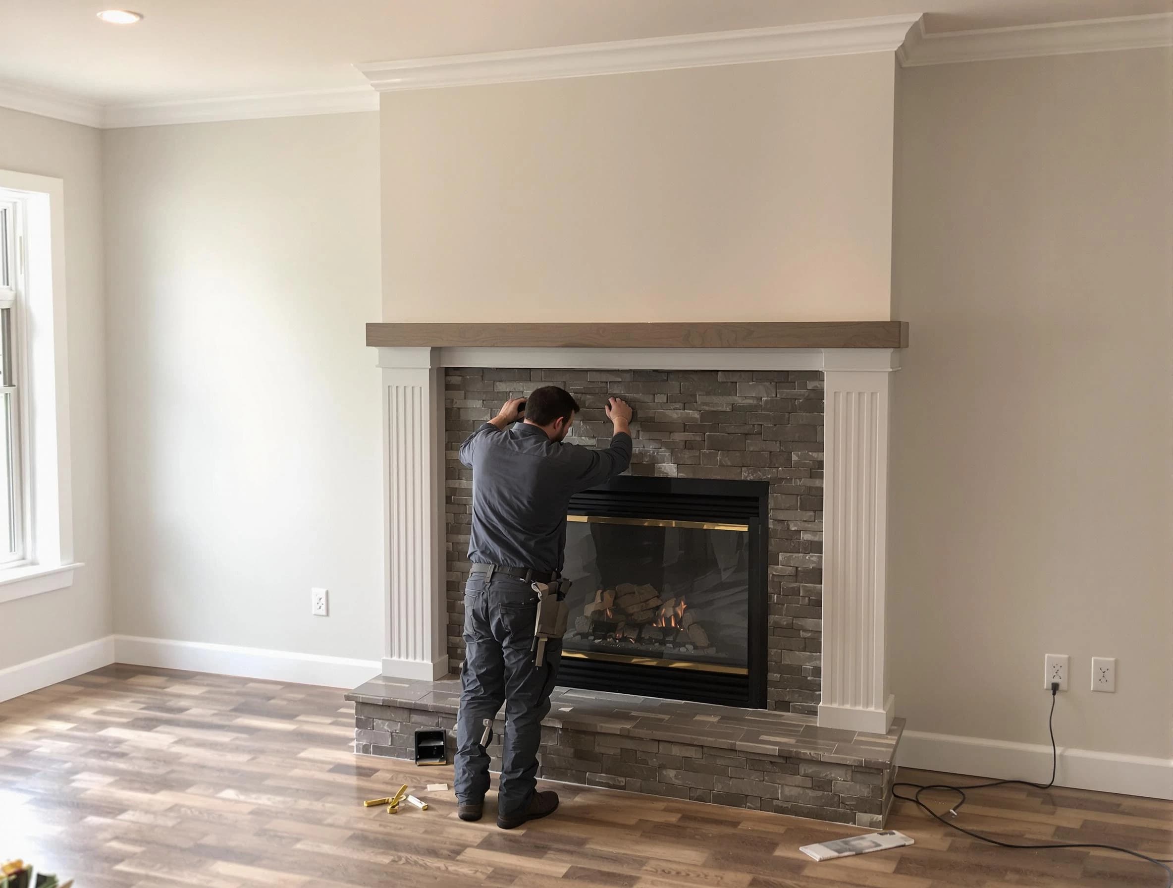 Canonsburg Chimney Sweep finishing a custom fireplace install in Canonsburg, PA